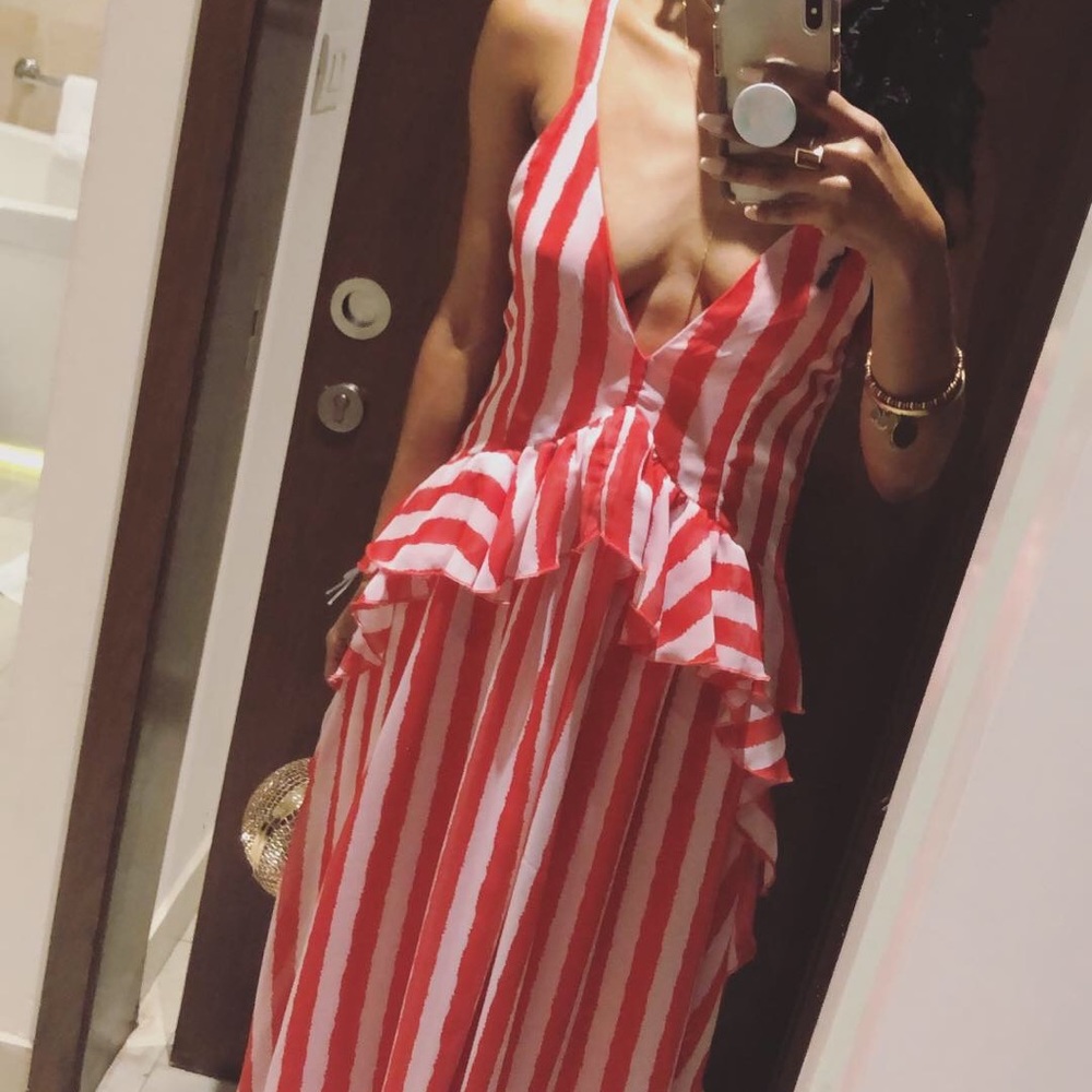 Nastygal Red and pink flowy maxi dress